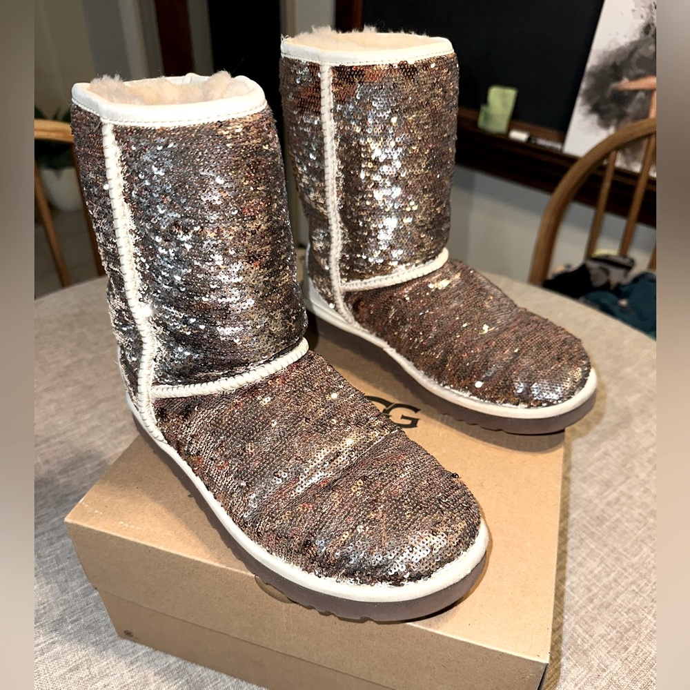 Sequined Uggs in Brown/Gold/Neutral